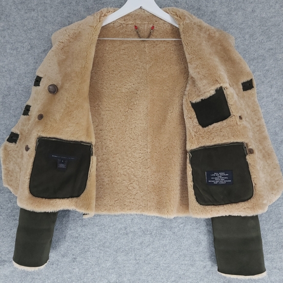 Marc by Marc Jacobs Real Merino Shearling Double Breasted Coat in Olive Green - Picture 3 of 8
